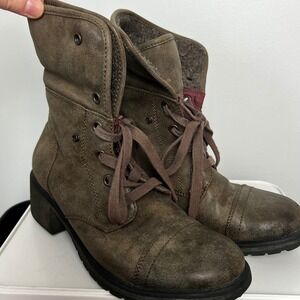 Roxy Women Brown Fold Over Combat Boots Lace Up Cap Toe Block Heel Size 7